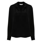 Zwarte Zijden Polo Kraag Shirt Max Mara , Black , Dames