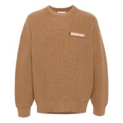 Geribbelde Mesh Crewneck Sweater Marine Serre , Brown , Heren