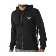 Hoodie met rits en logo Emporio Armani , Black , Heren