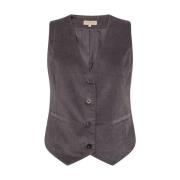 Geribbeld Grijs Gilet met Knoopsluiting Soyaconcept , Gray , Dames