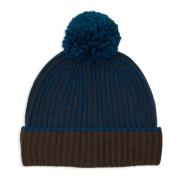 Unisex blauwe muts met omslag, pompon en geribbelde vissersteek Gallo ...