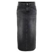 Lange Denim Rok met Dots Only , Black , Dames