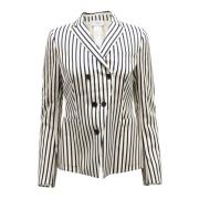 Gestreepte Wollen Blazer in Zwart & Wit Akris , Black , Dames