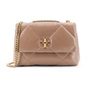 Matelassé leren schoudertas met metalen logo Tory Burch , Beige , Dame...