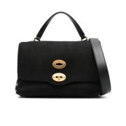 Zwarte Nubuck Leren Twist-Lock Tas Zanellato , Black , Dames