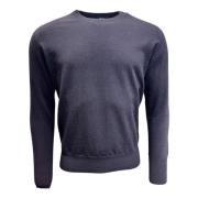 Navy Crew Neck Lamswol Trui William Lockie , Blue , Heren