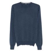 Wol Crew-Neck Gebreide Kleding Barba , Blue , Heren