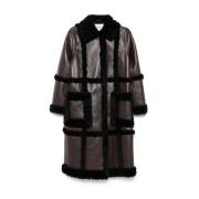 Bruine Faux Leren Shearling Jas Stand Studio , Brown , Dames