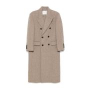 Beige Herringbone Double-Breasted Coat Dunst , Beige , Dames