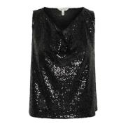 Zwarte Paillet Gedrapeerde Top Part Two , Black , Dames