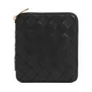 Zwarte Geweven Leren Portemonnee Bottega Veneta , Black , Dames