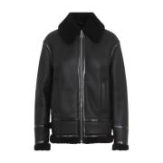 Zwarte Krullende Shearling Bikerjas Gucci , Black , Dames