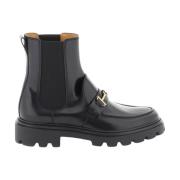 Leren Chelsea Enkellaarzen met Metalen Detail Tod's , Black , Dames