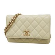 Pre-owned Leather wallets Chanel Vintage , White , Dames