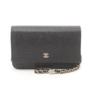 Pre-owned Leather wallets Chanel Vintage , Black , Dames