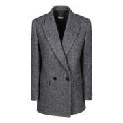 Dubbelbreasted Herringbone Peacoat Dondup , Gray , Dames