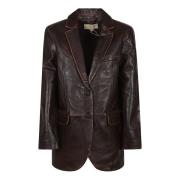 Leren blazer voor stijlvolle uitstraling Michael Kors , Brown , Dames