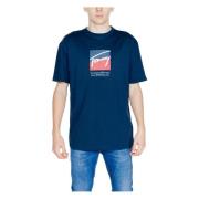 Blauw Print Ronde Hals T-shirt Mannen Tommy Hilfiger , Blue , Heren