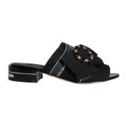 Kristalversierde Slide Sandalen Zwart Wit Dolce & Gabbana , Black , Da...