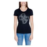 Zwart Bedrukt T-shirt met Korte Mouwen Guess , Black , Dames