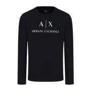 Navy Blauw Langemouw Logo T-shirt Armani Exchange , Blue , Heren