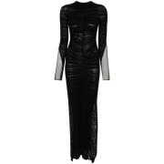 Zwarte Gedrapeerde Jurk met Ronde Hals Mugler , Black , Dames