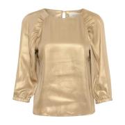 Gouden Metallic Blouse met Schouder Effecten Part Two , Yellow , Dames