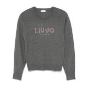 Rhinestone Crew Neck Sweater Liu Jo , Gray , Dames