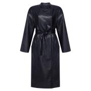 Lange imitatieleren jas voor dames in het zwart Estro , Black , Dames