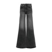 Zwarte Denim Jeans Flared Hem Mother , Black , Dames