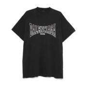 Logo Print Oversized Katoenen T-shirt Balenciaga , Black , Heren