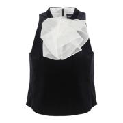 Zwarte Mouwloze Top met Zijden Organza Ruches Emporio Armani , Black ,...