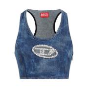 Blauwe Mouwloze Topkleding met Kristallogo Diesel , Blue , Dames