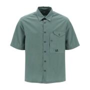 Kortemouw poplin overhemd met logoborduursel C.p. Company , Green , He...