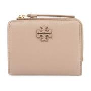 Gehamerd lederen dubbel T-logo portemonnee Tory Burch , Gray , Dames