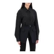 Tweekleurige wollen jas met riem Alexander Wang , Black , Dames