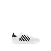 Contrasterende Gestreepte Leren Bokser Sneakers Dsquared2 , White , He...