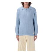 Lichtblauwe Gebreide Polo Sweater Emporio Armani , Blue , Heren