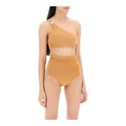 Jersey Bikini Top met Metalen Gesp Max Mara , Orange , Dames