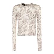 Mesh Tulle Print Top Pinko , Beige , Dames