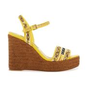 Maiolica Geborduurde Sleehak Sandalen Dolce & Gabbana , Yellow , Dames