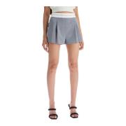 Geplooide wollen shorts met merkband Alexander Wang , Gray , Dames