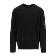 Wolmix Crewneck Pullover met Lens C.p. Company , Black , Heren