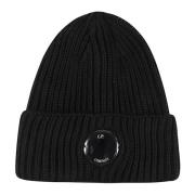 Zwarte Geribbelde Gebreide Beanie Hoed C.p. Company , Black , Heren