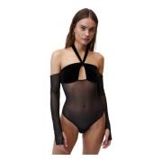 Velvet Mesh Bodysuit with Cut-Out Undress Code , Black , Dames