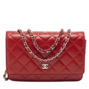 Pre-owned Leather wallets Chanel Vintage , Red , Dames