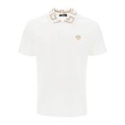 Polo Shirt met Greca Kraag Versace , White , Heren