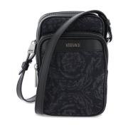 Barocco Crossbody Tas met Leren Details Versace , Black , Heren