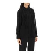 Gerimpelde chiffon overhemd met klassieke kraag Ganni , Black , Dames