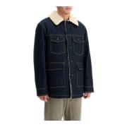 Denim Caban Coat met Shearling Padding Golden Goose , Blue , Heren